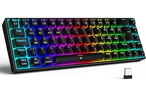 TECURS Klawiatura gamingowa bezprzewodowa, klawiatura mechaniczna RGB QWERTZ (układ niemiecki) z czerwonym przełącznikiem, dla graczy PC i pracy, 65% klawiatura gamingowa TKL do PS4/PS5/laptopa/Xbox