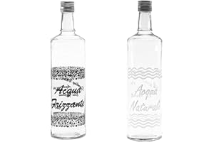 COSE DA CASA Set 2 Bottiglie in Vetro 1 Litro con Tappo a Vite – Acqua Frizzante e Naturale, Design Elegante per Casa e Ristoranti hotel sale ricevimento