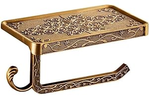 KWQKEM Vintage Toilet Paper Holder Wall Mount Toilet Roll Holder with Shelf and Hook Bronze Antique Bathroom Accessories Toilet Tissue Roll Holder Hanger Aluminum Material (Bronze Finish)
