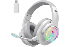 KRYSENIX PG3 2,4 GHz Cascos Gaming Inalámbricos para PS5, PS4, PC, Mac, Switch, Auriculares Inalámbricos Bluetooth 5.4 con micrófono desmontable, 7.1 Sonido Envolvente, Duración 48Hr, Luz LED, Blanco Puro
