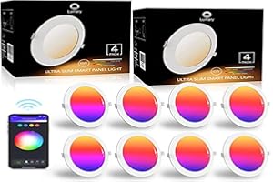 Faretti LED da Incasso per Cartongesso Lumary Wi-Fi 6W Faretti LED Ultrasottili RGBWW 480LM APP Controllo Multi Colore Dim Musica Sincronizzare Faretti a LED per Interni Pertain Alexa Google Home-8PCS