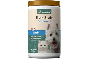 NaturVet Tränenfleck Plus Lutein | beseitigt unschöne Tränenflecken | angereichert mit Cranberry-Extrakt, Calciumascorbat & Oregon Traubenwurzel | Für Hunde & Katzen | 200 Gramm Pulver