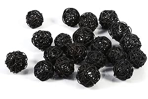 Tissting 20 Pieces Wicker Rattan Balls, 3cm Decorative Balls, Vase Centerpiece Bowls Orbs Filler House Ornament for Craft, Wedding, Party, Potpourri Decor(Black)