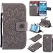 Produktbild Hozor PU Leder Hülle für Samsung Galaxy S4 Mini / SM-I9190 I9195 4.3 zoll Embossing Prägung Blumen Muster Ledertasche Weiche TPU Soft Rückseite Abdeckung Handytasche Bumper Schutzhülle Brieftasche Flip Case Wallet Cover Bookstyle Handyhülle Tasche Anti-Scratch Shell Folio Klapphülle mit Standfunktion Magnetverschluss und Kredit Kartenfächer - grau