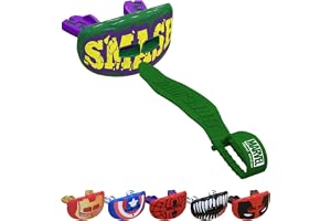 Marvel Läppskydd, fotboll munskydd med ansluten rem, napp läppskydd vuxna och junior, amerikansk fotboll, Lacrosse (Hulk)