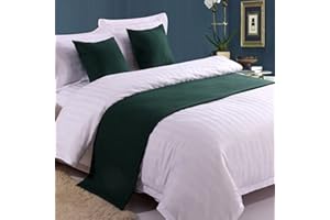 BiiKoon Green Linen Bed Runners and Matching Cushions Bed Scarves for Foot of Bed Bed End Towel Bedding Protection for King Queen Double Single, 50 * 210cm for 1.5m bed