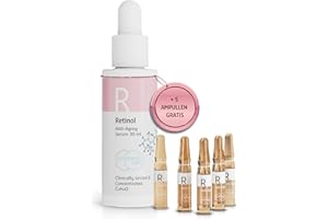 ‎ELEMENTAL CARE Retinol Serum hochdosiert 30ml & Ampullen 5x1.3ml - Retinol Serum hochdosiert - Reduziert Falten um 64% in 3 Monaten, Skincare Booster, Augenringe entfernen - Falten Weg Soforteffekt, Hautpflege