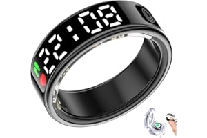 PZCC Anello da uomo e donna, tracker di salute, IP68 Smart Ring, display LED, monitoraggio della frequenza cardiaca, esercizio e sonno, compatibile con iOS/Android (nero, 13)