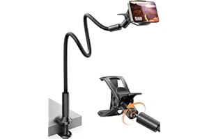 SAIJI Uchwyt na telefon z gęsią szyją, elastyczne ramię do łóżka z regulowanym zaciskiem 360, [ulepszona skóra na zewnątrz] stojak na telefon komórkowy dla wszystkich 11.9-17.8 cm iPhone Samsung