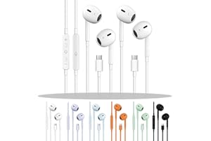 EMWEYKE 2 Packs USB C Headphones for iPhone 17/16/15, Noise Reduction Built-in Mic & Volume Control Headsets, Type C Earphones for Galaxy S24/S23/S22/S21/S20/Ultra Note 10/20, for Pixel 8/7/6/6a/5/4, White