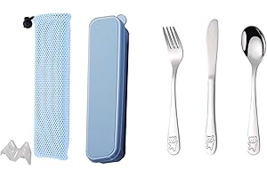 QZLSAYSL 6 pezzi, Scatola Di Posate Per Bambini, Set Di Posate Da Viaggio Portatile, Include Scatola, Forchetta, Cucchiaio, Coltello, Clip, Borsa (blu)