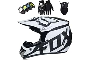 KIVEM Motocross-Helm für Kinder (4 Stück) - JMY-01 Integralhelm für Erwachsene Quad Bike Downhill ATV Go Karting Helm mit Fox-Design - Schwarz, Weiß, S