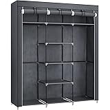 HOMCOM Armadio Portatile In Tessuto Non Tessuto, Acciaio E PP, Armadio Guardaroba Salvaspazio Con 6 Ripiani Aperti, 1 Appendino E Porta A Cerniera, 103x43x162.5 Cm, Nero - Foto 13