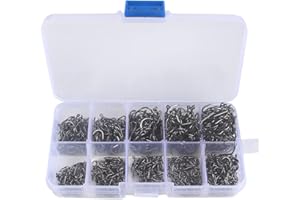FBBULES 600Stück Angelhaken, 3# -12# Kleine Angelhaken Long Shank Olecranon Circle Hooks Angelhaken Kohlenstoffstahl Angelhaken Set mit Kunststoff Box Angelzubehör Set 10-Größen