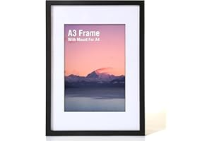 Zemiu A3 Photo Frame, A3 Wooden Picture Frames with Mount for A4 Print for Wall, with Acrylic Clear Sheet, Fit Large Poster/Documents Frame for Family/Christmas (29.7x42 cm)-Black