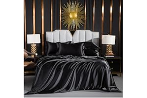 Luofanfei Bettwäsche Satin 220x240 Schwarz Glänzend Einfarbig Bettbezug Doppelbett Set Seide Glatt Luxus Schwarze Bettwäsche Set Glanzsatin Polyester mit Reissverschluss und Kissenbezüge 80x80 cm
