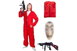 HVIERO Déguisement Combinaison Voleur Rouge Adulte avec Masque Voleur Halloween Costume Carnaval Déguisement Combinaison pour Homme Femme Cosplay Combinaison de Voleur de Banque