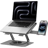 Coverzone 360 Derece D&ouml;ner Laptop Standı Telefon Tutuculu, Ayarlanabilir Katlanabilir Notebook Y&uuml;kseltici, 10-15.6 İn&ccedil; Laptop
