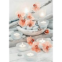 Diamond Painting Carré Orchidée Zen Bouddha 40x50 Cm – Kit Complet Broderie Diamant Paysage Fleur Orchidee Relaxant