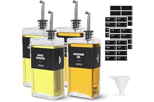 sunal bouteille d'huile d'olive, noir 4 Pack de bouteilles d'essence pour la cuisine,500ml/16,9 OZ verre huile vinaigre distributeur set,bouteille d'huile avec étiquette et entonnoir,carré