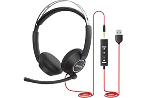 BINNUNE USB Headset with Microphone for Laptop PC Cell Phone Zoom Conference Call Centre, Wired Headphones with Noise Cancelling Mic 3.5mm Jack