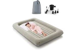 Maxmass Kids Inflatable Travel Bed, Portable Air Mattress with Electric Pump, Storage Bag and Repair Kit, Blow up Camping Bed for Home Road Trip Camping (Gray)