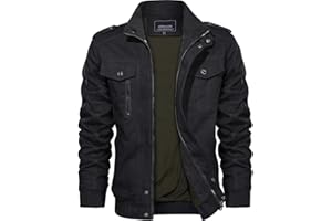 KEFITEVD Men's Jackets Bomber Military Cargo Coat Smart Casual Jacket Stand Collar Cotton Outerwear with Multi Pockets