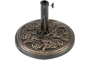 MAECENA Heavy Duty 9kg Garden Parasol Base Floral Design Bronze Finish Cast Iron Effect Base Umbrella Stand Round | 9kg Cast Iron Bronze Flower Floral Design