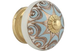 Rasiya Art Ceramic Drawer Pulls and Knobs - Countryside Handmade Ceramic Dresser Pulls for Cabinets Cupboard Wardrobe Boho Furniture Decor Hardware - Blue Gold - Pack of 6