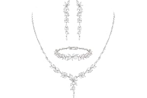 Ever FAITH kubisk zirkonia smycken set för brud brudtärna, elegant markis blad blomma bröllop halsband dingla örhängen armbandsset för kvinnor