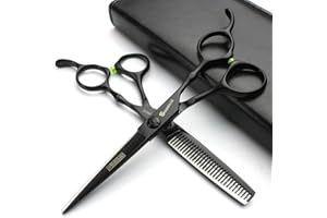 SHARONDS Juego de tijeras de peluquería negras de 5.5 pulgadas, herramienta de peluquería de salón, acero inoxidable de alta dureza 440c