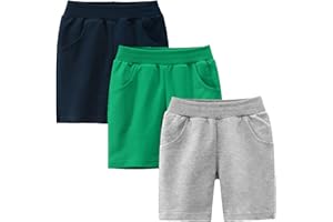 Codkkre Pantalones Cortos Niño Ropa niño Set de Pantalones Cortos de Algodón, Cintura Elástica, 2 Bolsillos, Pack de 3