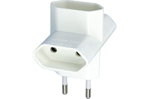 Amig - Väggadapter med 3 uttag för anslutning av elektriska apparater - Horisontell triple-plugg adapter - Färg: Vit - Max spänning: 250 V - Max ström: 10 A