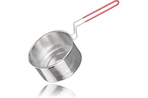 Contiup 18/8 Stainless Steel Long-Handle Colander Micro-Perforated Metal Fine Mesh Strainer Flat Bottom Colander Use for Kitchen Food Pasta Noodles Spaghetti Vegetables -7.1inch