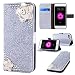 Produktbild iPhone 5S Hülle,iPhone SE Brieftasche Ledertasche,Vintage Slim dünn 3D Glitzer Bling Sparkle PU Lederhülle Diamant Blumen Design Flip Folio Wallet Bookstyle Case Cover für iPhone 5S/5C/SE,Silber