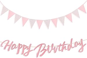 Zi Lan Birthday Party Decorations Glitter Rose Gold Birthday Banner and Triangle Flag Banner for Girls Women Baby Showers Decorations Supplies