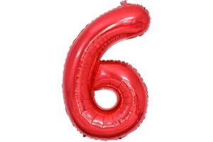 VTHOVIWA Luftballon Zahl 6 Rot Zahlenballon Luftballon 6 Geburtstag, Foil Nummer Ballon Zahl 6 Folienballon Party Deko - 101cm - Helium Unterstützen