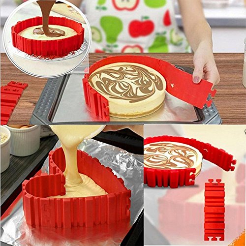 Kyerivs 4Pcs DIY Kuchenform Cake Mould Nonstick Silikon Magic Bake Snake Backen Kuchenform Werkzeug(Herzform, Rund, Blume, quadratisch ) - 3