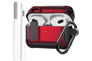 Airpods 3rd Generation Case Cover Men Lock with Cleaning Kit, OTOPO Protective Cover with Cleaning Pen Compatible with Apple Airpod 3rd Gen Case, Shockproof Rugged Shell for iPod 3 Case (Black/Red)
