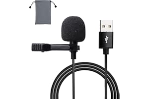 TINSHOW USB Lavalier Microphone 4.9ft Lapel Clip on Mic Omnidirectional Lapel Shirt Collar Mic Small for Laptop PC Computer Gaming Podcast Mac YouTube Skype Audio Video Recording Interviews Plug & Play