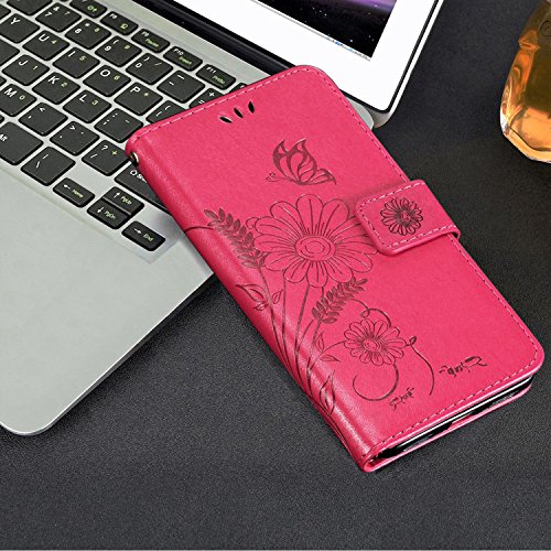 Cover Huawei P8 Lite 2017, kazineer Cover P8 Lite 2017 Flip Caso in pelle Modello Fiore Portafoglio Custodia per Huawei P8 Lite 2017 (Rosa Rossa)