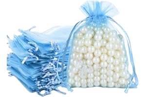 FAVORTALK 30 Small Organza Gift Bags 9x12 cm/ 3.5 x 4.7 inches Jewelry Pouches Wedding Favor Bags Small Gift Bags Wedding Party Favor Bags with Drawstring (Sky Blue )