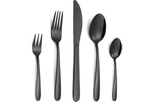 Bestdin Set di posate 30 pezzi per 6 persone, set di posate in acciaio inox con coltello forchetta cucchiaio, posate nere per casa/festa/ristorante, lucidate a specchio e lavabili in lavastoviglie