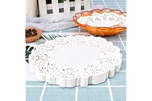 RUIYWEN 100 Hojas Papel de Encaje Blanco Redondo Tapetes de Papel para Tarta, Pastel, Postre, Cupcake, Bocadillos, Pizza, Rosquilla, Cookies, Comida Frita (14cm)