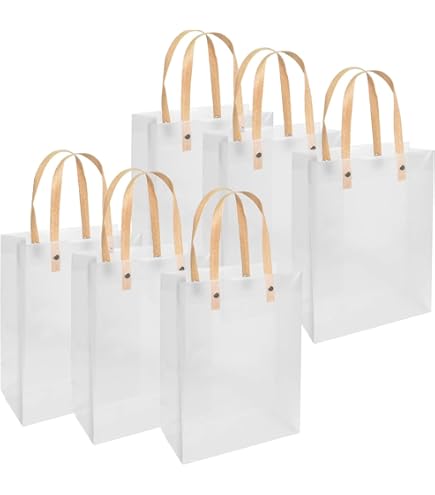 10 Bustine Regalo Trasparenti In PVC Con Manici Rossi E Fascette | Dimensioni 17,5x9,5x19,5cm | Sacchetti Regalo Riutilizzabili Per Matrimoni, Compleanni E Spesa - 4