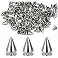 OTTYMO 120Pcs Cone Spikes Studs Rivets 7x10mm Punk Spikes Metal Studs Punk Rivet with Screw Cool Craft Clothes Rivets for DIY Leather Craft Collar Belt Bags Shoes Necklace Clothing Decoration-Silver
