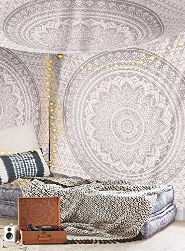 Grau Ombre Tapestry von JaipurHandloom "Mandala-Tapisserie, Königin, Multi Color Indian Mandala-Wand-Kunst, Hippie Wandbehang, Bohemian Bedspread