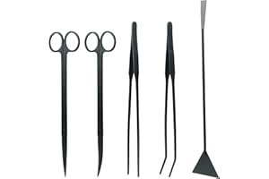 Kinsinder 5 in 1 Edelstahl Aquarium Aquascaping Set, Lang Aquarium Aquascaping Set Edelstahl Aquarium Werkzeug, Gerade Pinzette und Gebogene Pinzette, Gerade Schere für Aquarium Starter Kit