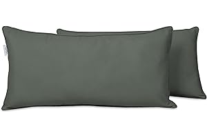Vargottam Indoor/Outdoor Polyester Fabric Lumbar Pillow Cover, All-Weather Waterproof Rectangular Cushion Case for Patio Furniture, 12" x 18" Set of 2 -Dark Gray