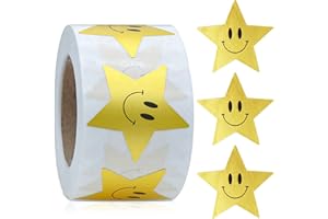 OWNFEEL 500 Pcs Golden Star Smile Face Stickers, Gold Happy Face Self-Adhesive, for Kids Rewards Charts School Classroom, Teachers Parents, and DIY Crafts Scrapbooking-Easy to Use Waterproof Fun (Smile Face)